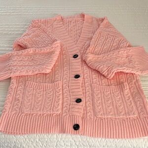 Pink Cable Knit Cardigan Sweater